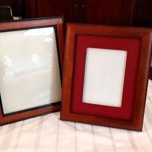 Set of 2 wood frames: Walnut frame matted with 1.5 in. burgundy leather
